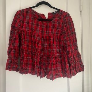 Madewell ls red tartan blouse